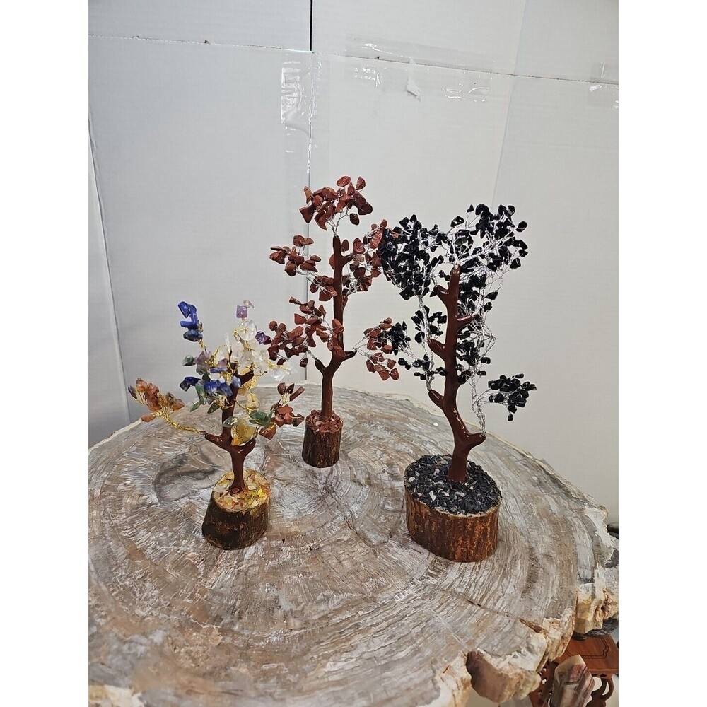 3 Pcs 300 Carnelian+Amet hyst+Crystal Gemstones Golden Branches Bonsai Tree - Picture 4 of 12